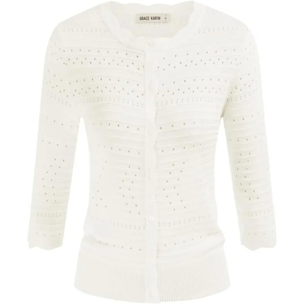 ❤️GRACE White KARIN Cardigan for Women Short Sleeve Cropped Knit Cardigan - Picture 4 of 8